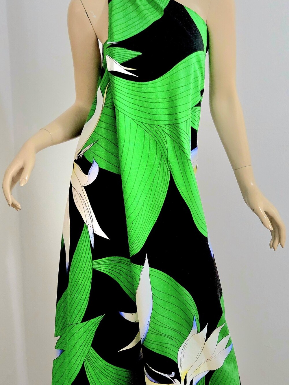 Vtg 60-70s Malihini Hawaii Vrap Dress Emerald Green - Picture 3 of 7